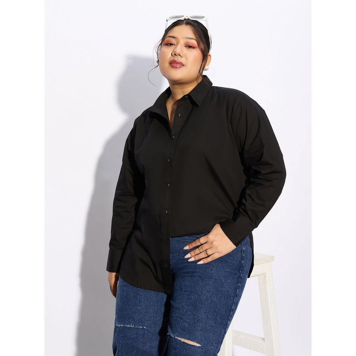 Sassafras X Styli  Plus Solid Poplin Shirt with Full Button Closure-women-clothing-shirtsandblouses-shirts-image-1