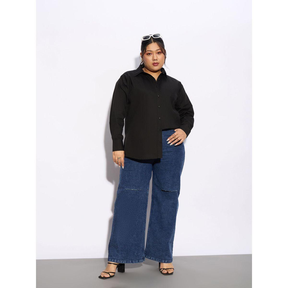 Sassafras X Styli  Plus Solid Poplin Shirt with Full Button Closure-women-clothing-shirtsandblouses-shirts-image-2