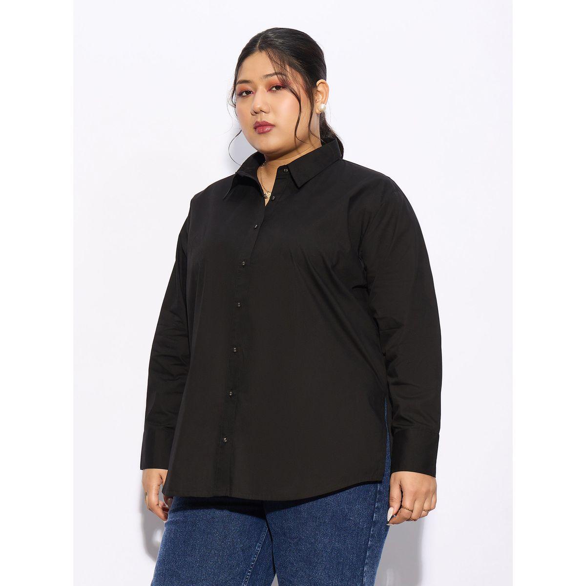 Sassafras X Styli  Plus Solid Poplin Shirt with Full Button Closure-women-clothing-shirtsandblouses-shirts-image-3