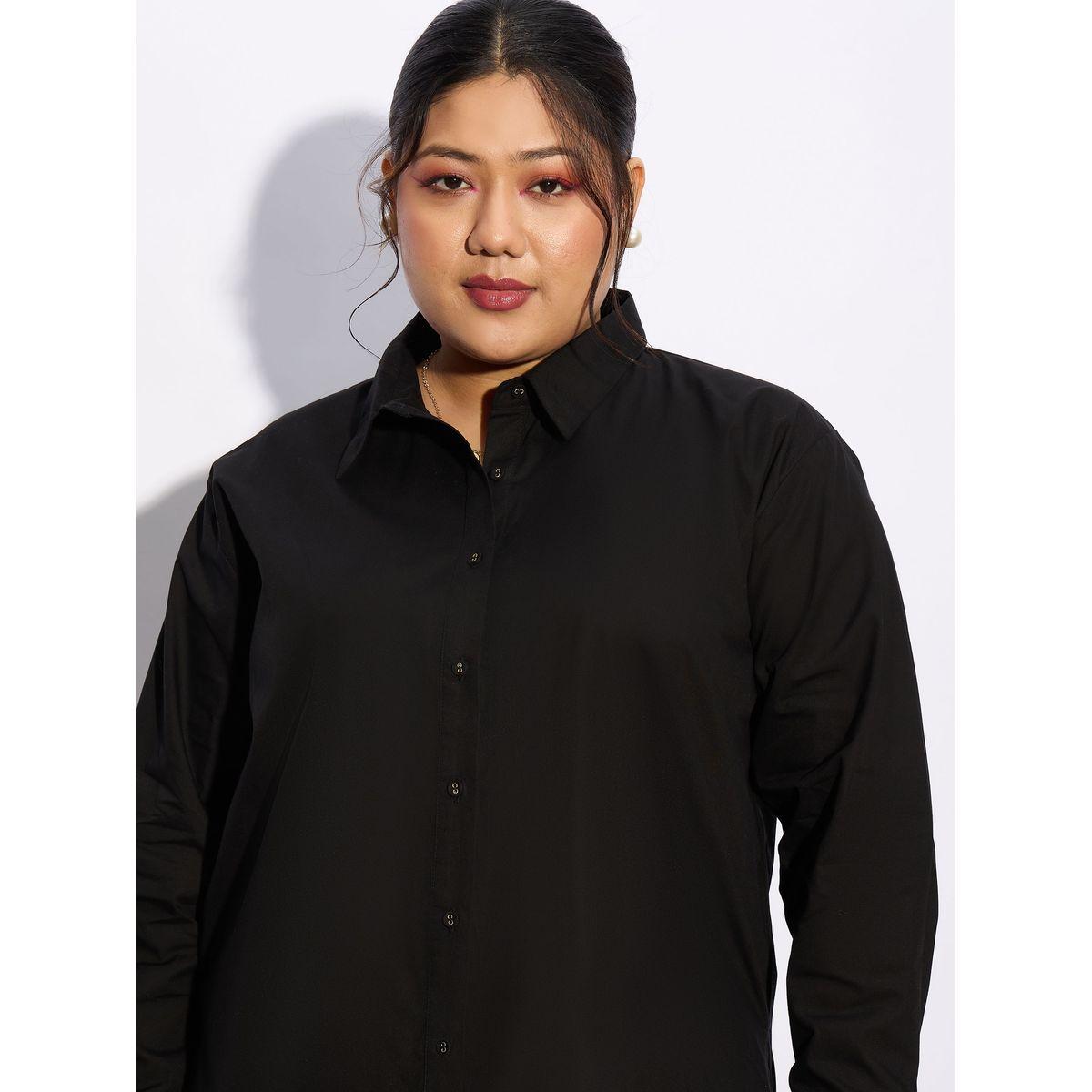 Sassafras X Styli  Plus Solid Poplin Shirt with Full Button Closure-women-clothing-shirtsandblouses-shirts-image-4