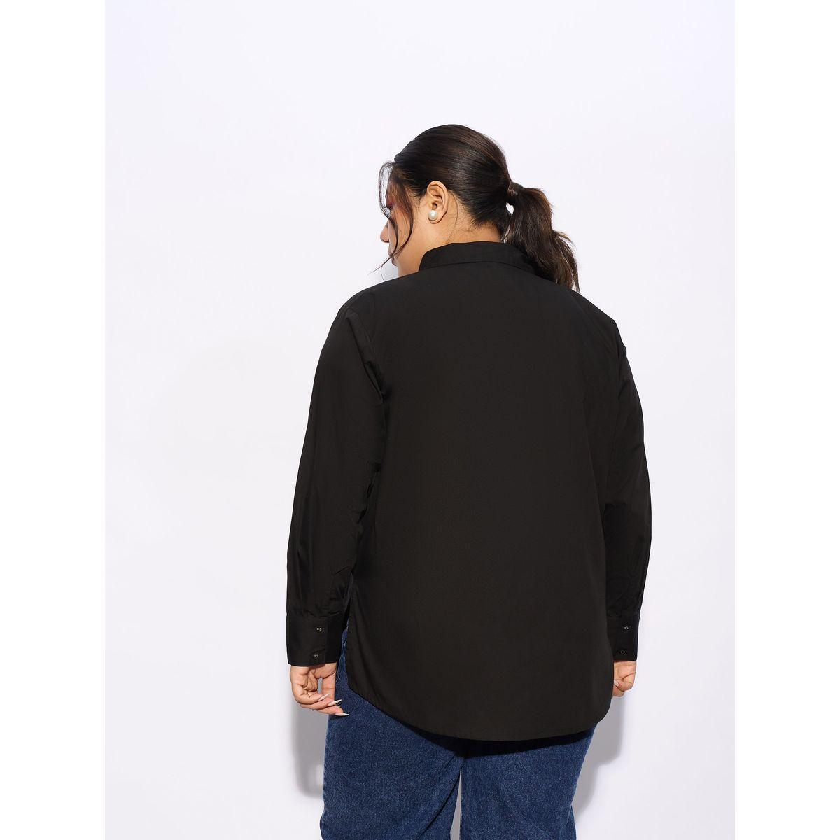 Sassafras X Styli  Plus Solid Poplin Shirt with Full Button Closure-women-clothing-shirtsandblouses-shirts-image-5