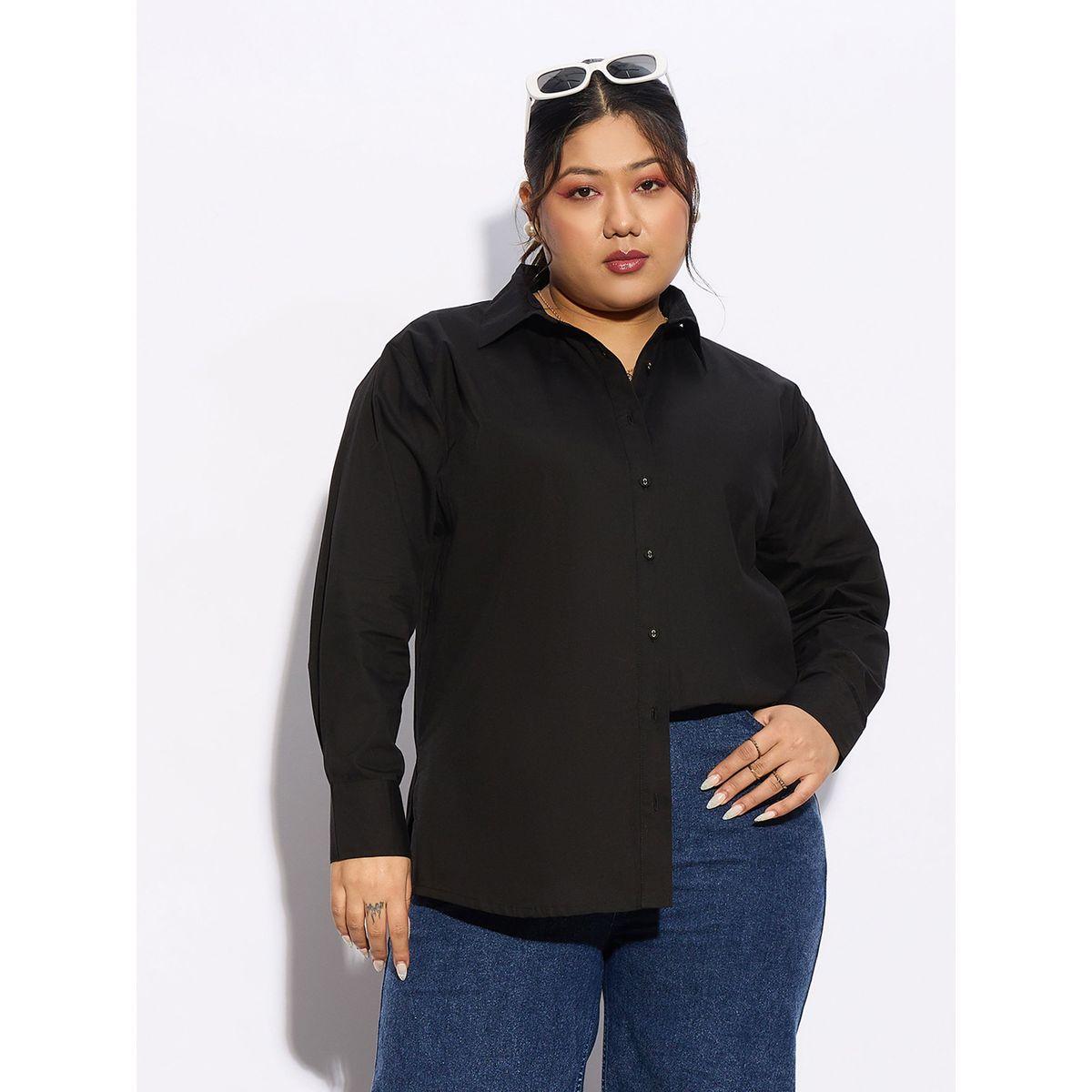 Sassafras X Styli  Plus Solid Poplin Shirt with Full Button Closure-women-clothing-shirtsandblouses-shirts-image-6