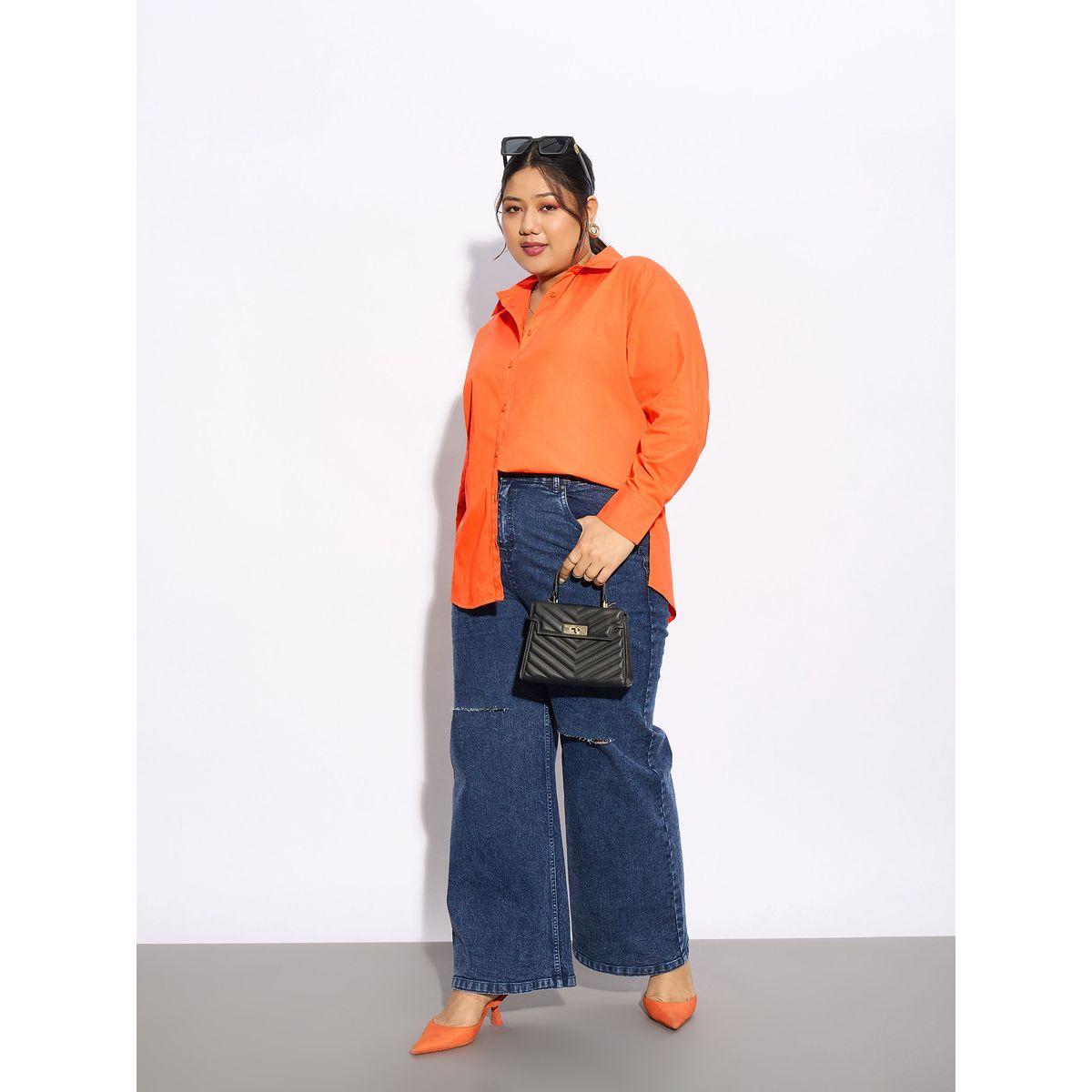بلوزة بوبلين سادة بمقاس كبير مع ازرار غلق ساسافراس × ستايلي-women-clothing-shirtsandblouses-shirts-image-5