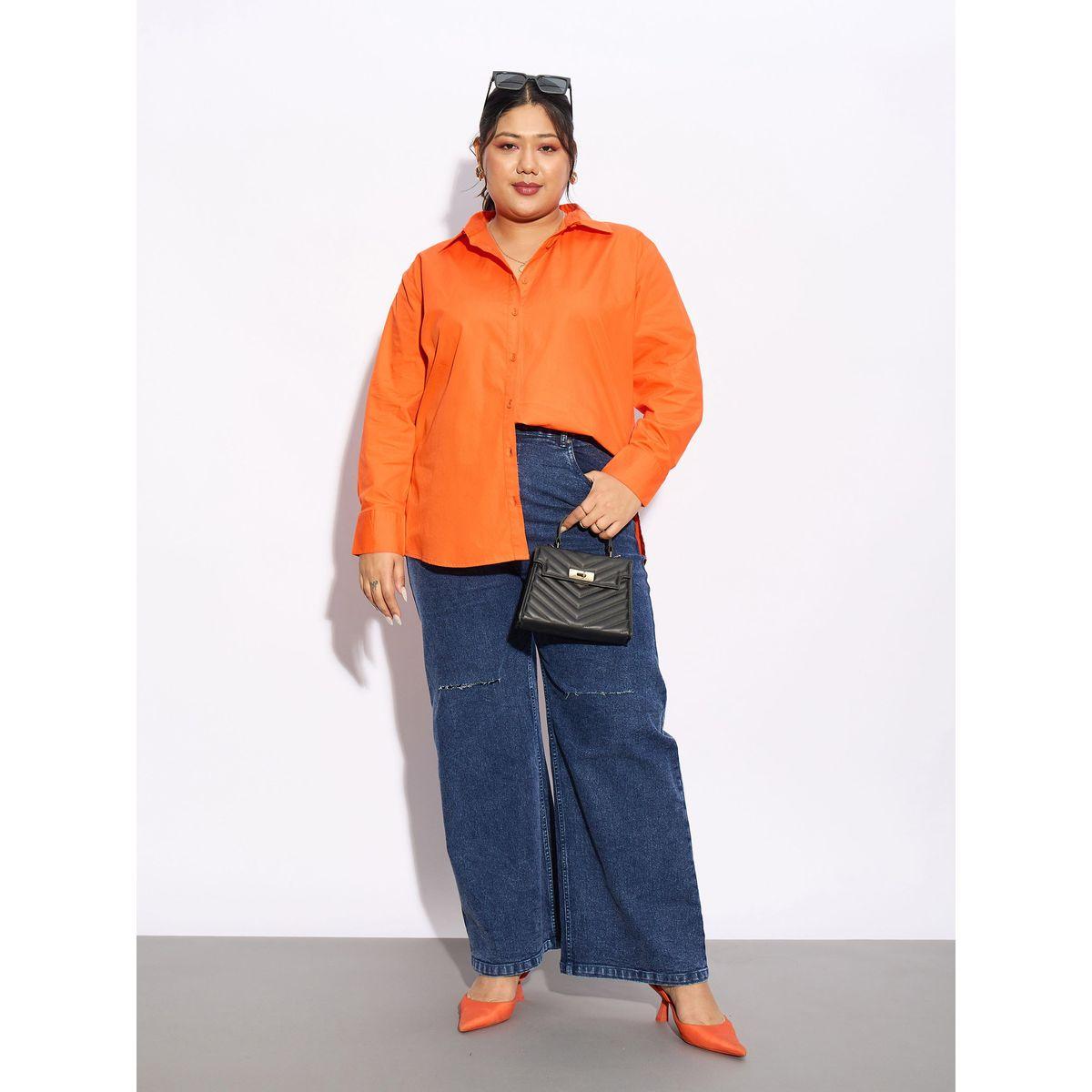 بلوزة بوبلين سادة بمقاس كبير مع ازرار غلق ساسافراس × ستايلي-women-clothing-shirtsandblouses-shirts-image-1