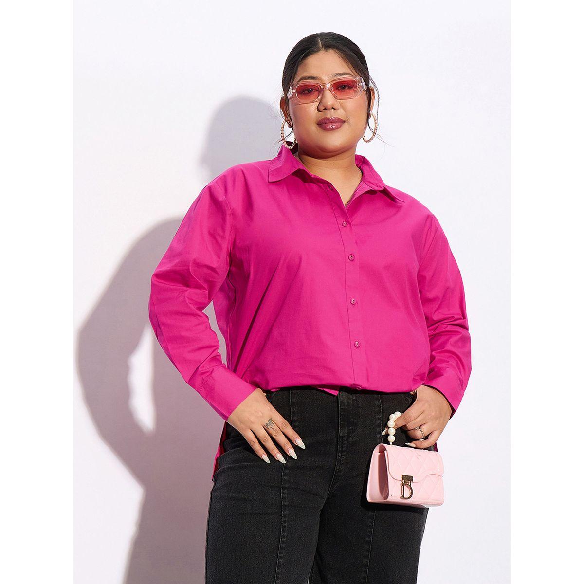 Sassafras X Styli  Plus Solid Poplin Shirt with Full Button Closure-women-clothing-shirtsandblouses-shirts-image-1