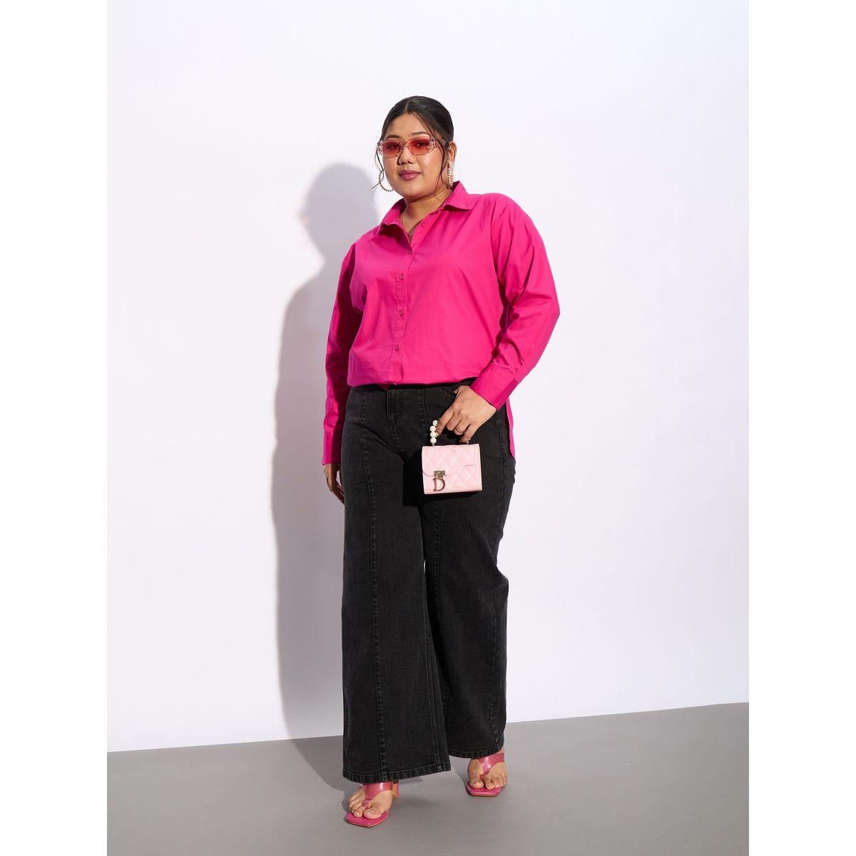 Sassafras X Styli  Plus Solid Poplin Shirt with Full Button Closure-women-clothing-shirtsandblouses-shirts-image-2