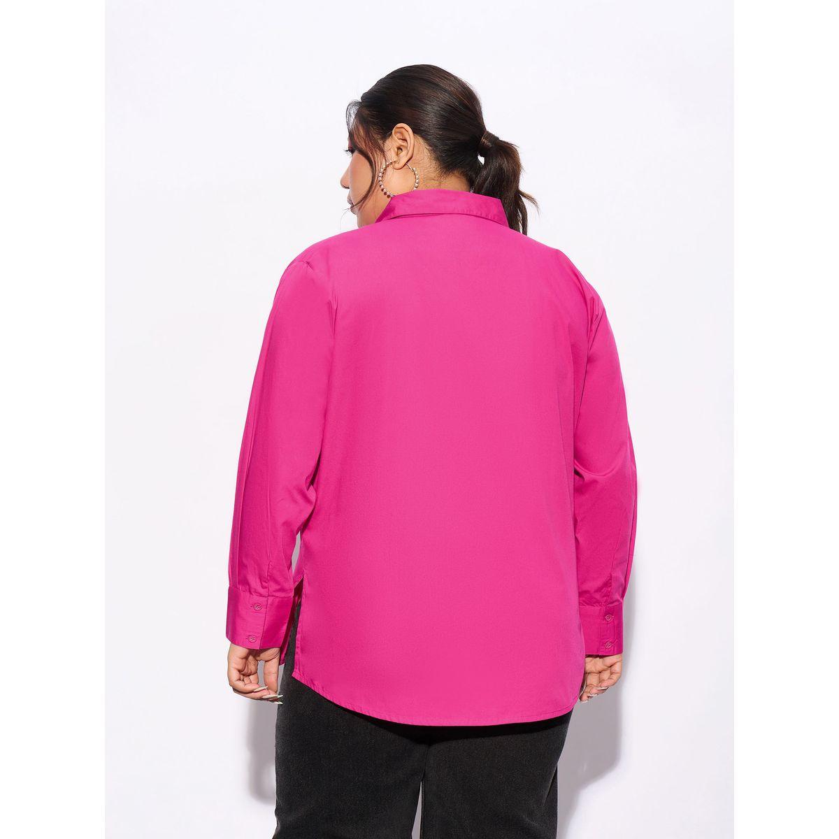 Sassafras X Styli  Plus Solid Poplin Shirt with Full Button Closure-women-clothing-shirtsandblouses-shirts-image-5