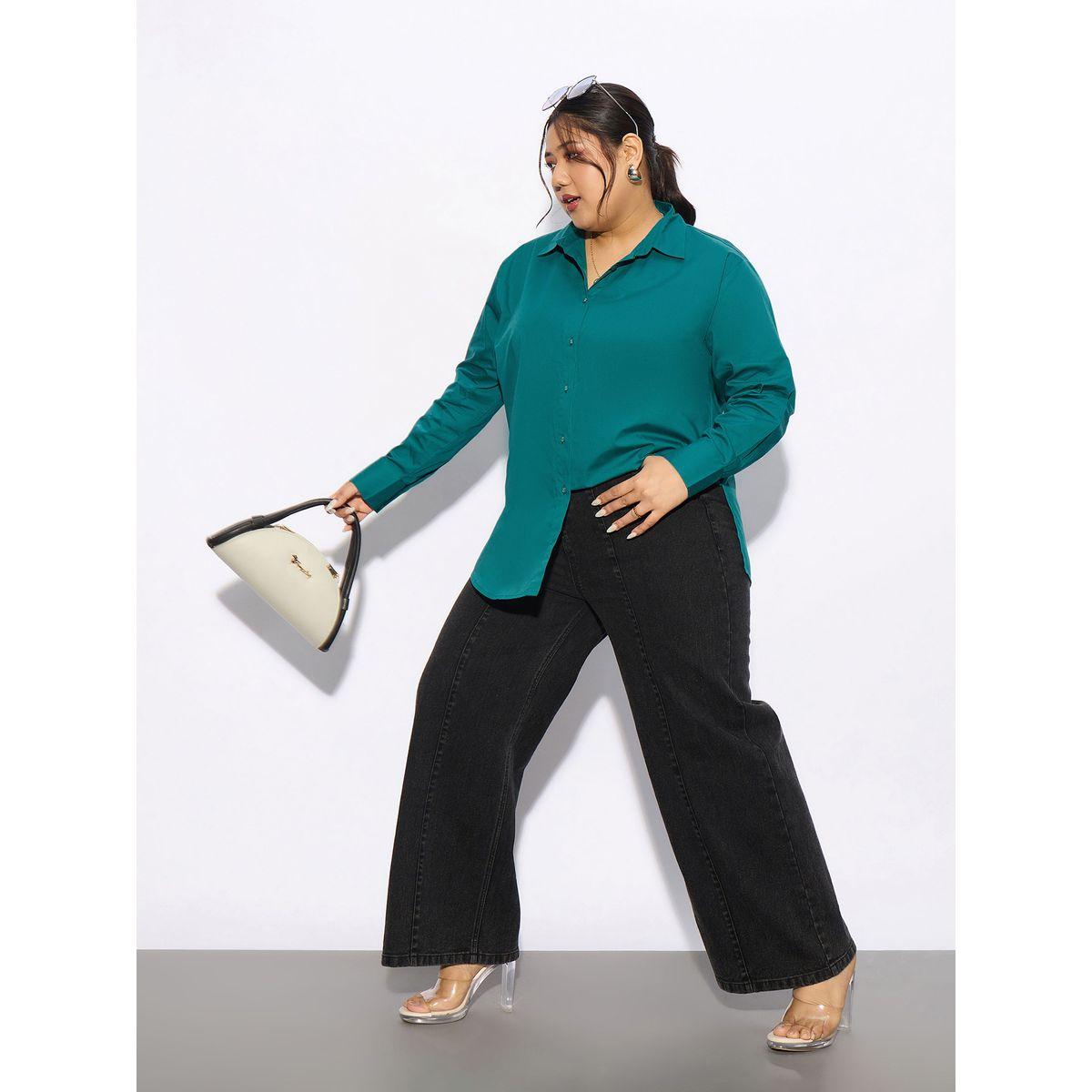 Sassafras X Styli  Plus Solid Poplin Shirt with Full Button Closure-women-clothing-shirtsandblouses-shirts-image-1
