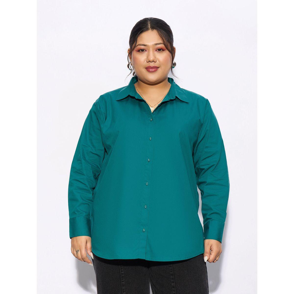 Sassafras X Styli  Plus Solid Poplin Shirt with Full Button Closure-women-clothing-shirtsandblouses-shirts-image-2