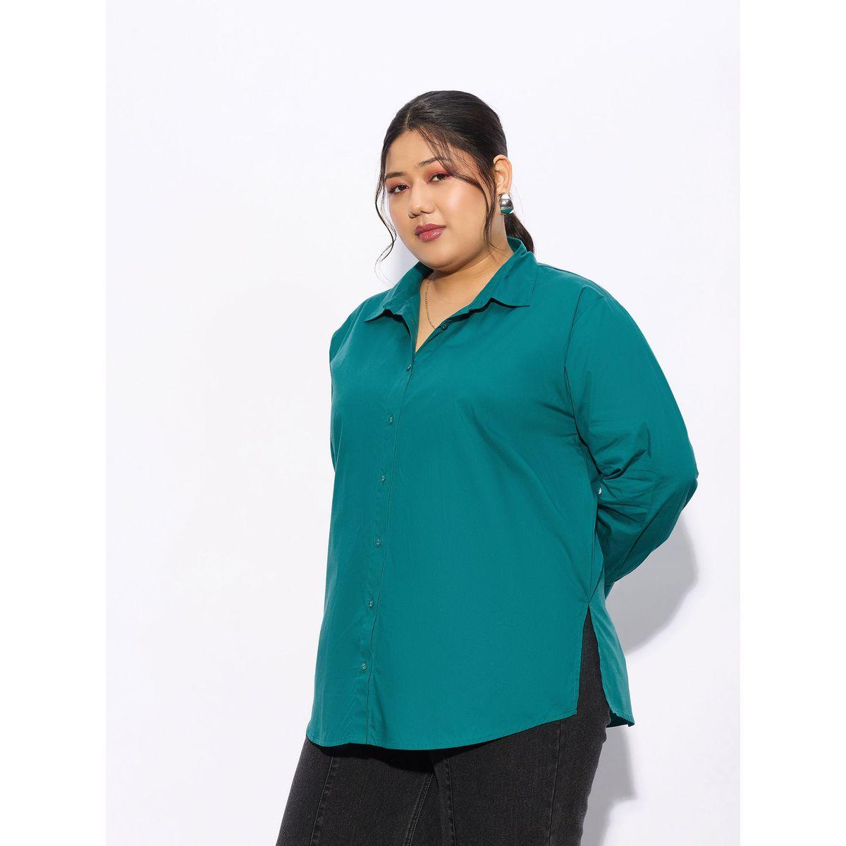 بلوزة بوبلين سادة بمقاس كبير مع ازرار غلق ساسافراس × ستايلي-women-clothing-shirtsandblouses-shirts-image-4