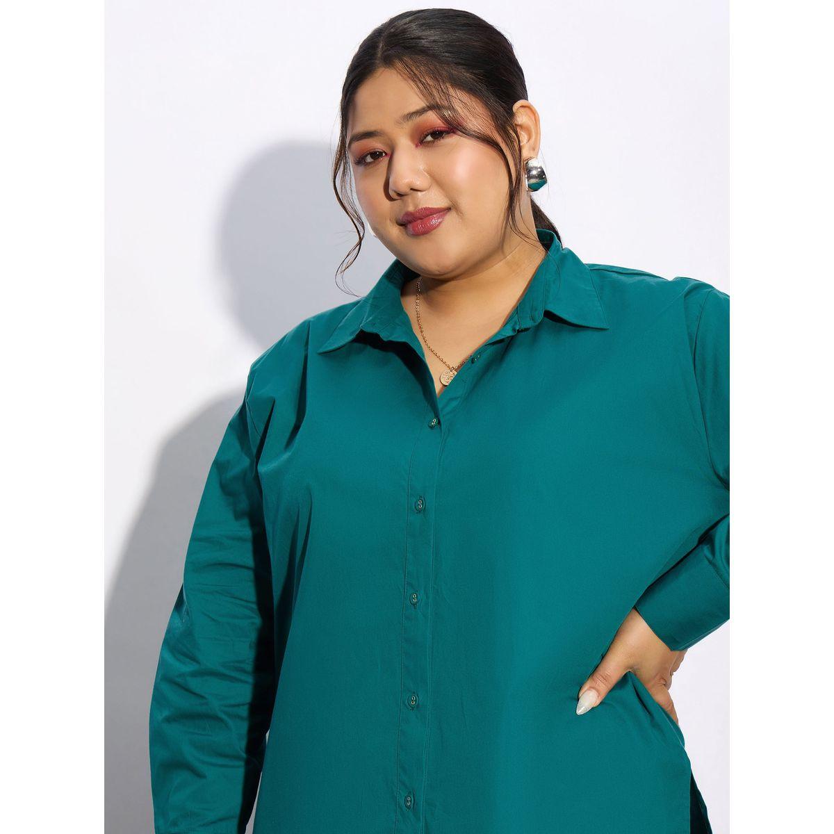 Sassafras X Styli  Plus Solid Poplin Shirt with Full Button Closure-women-clothing-shirtsandblouses-shirts-image-4