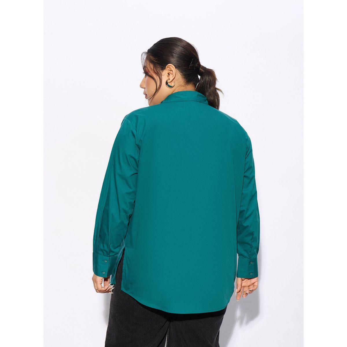 Sassafras X Styli  Plus Solid Poplin Shirt with Full Button Closure-women-clothing-shirtsandblouses-shirts-image-5