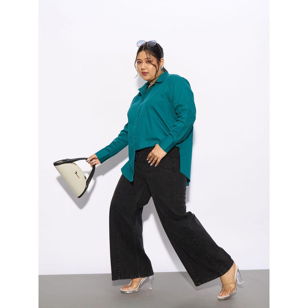 Sassafras X Styli  Plus Solid Poplin Shirt with Full Button Closure-women-clothing-shirtsandblouses-shirts-image-6
