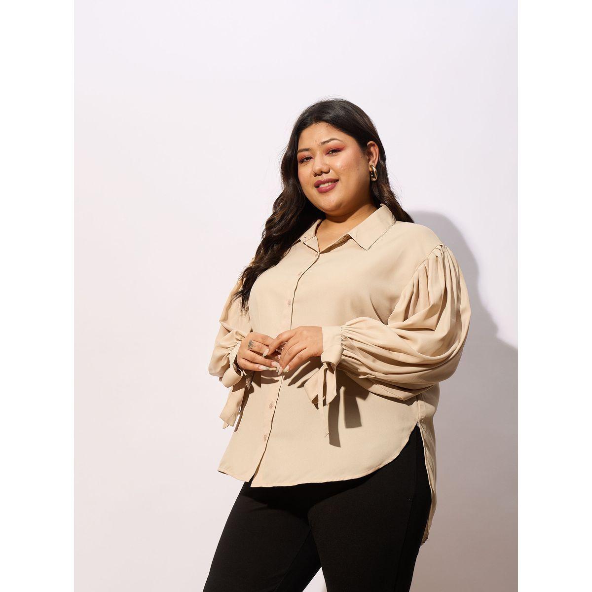 Sassafras X Styli  Plus Solid Knot Cuff Detail Regular Shirt-women-clothing-shirtsandblouses-shirts-image-3