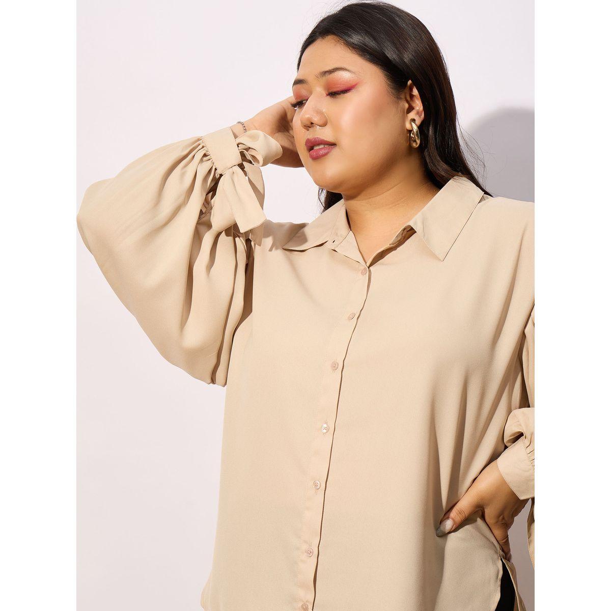 Sassafras X Styli  Plus Solid Knot Cuff Detail Regular Shirt-women-clothing-shirtsandblouses-shirts-image-4
