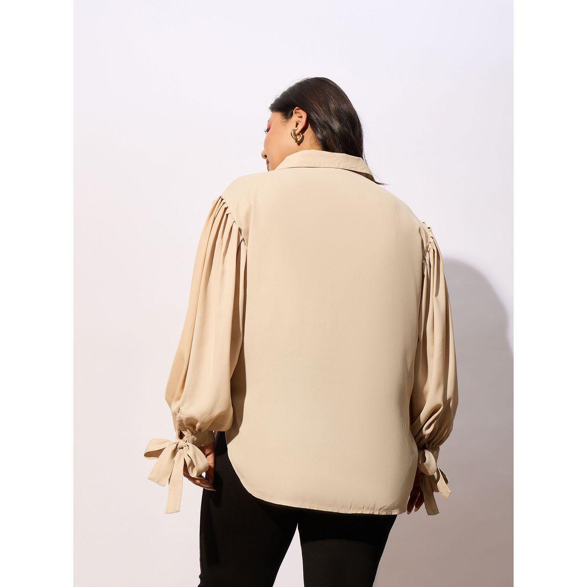 Sassafras X Styli  Plus Solid Knot Cuff Detail Regular Shirt-women-clothing-shirtsandblouses-shirts-image-5