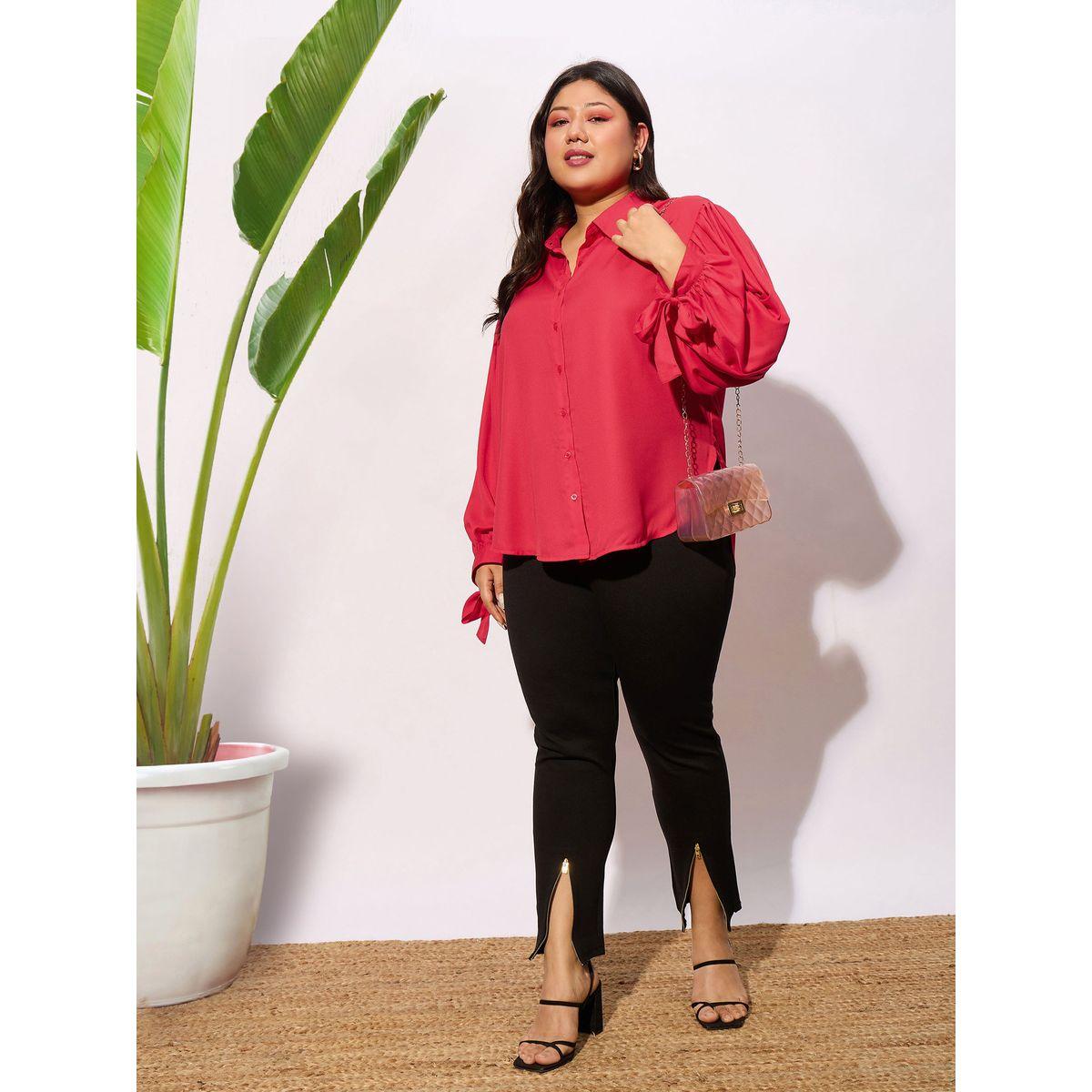 Sassafras X Styli  Plus Solid Knot Cuff Detail Regular Shirt-women-clothing-shirtsandblouses-shirts-image-2
