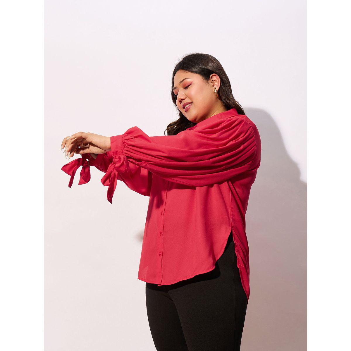 Sassafras X Styli  Plus Solid Knot Cuff Detail Regular Shirt-women-clothing-shirtsandblouses-shirts-image-3