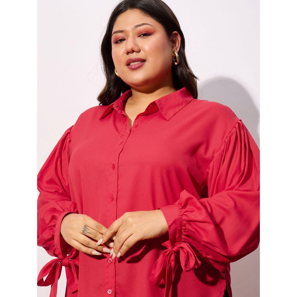 Sassafras X Styli  Plus Solid Knot Cuff Detail Regular Shirt-women-clothing-shirtsandblouses-shirts-image-4