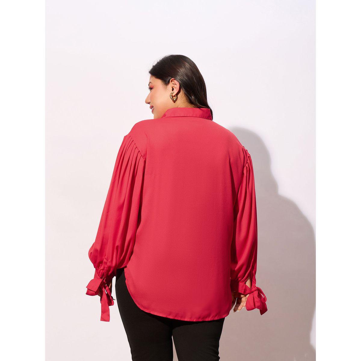 Sassafras X Styli  Plus Solid Knot Cuff Detail Regular Shirt-women-clothing-shirtsandblouses-shirts-image-5