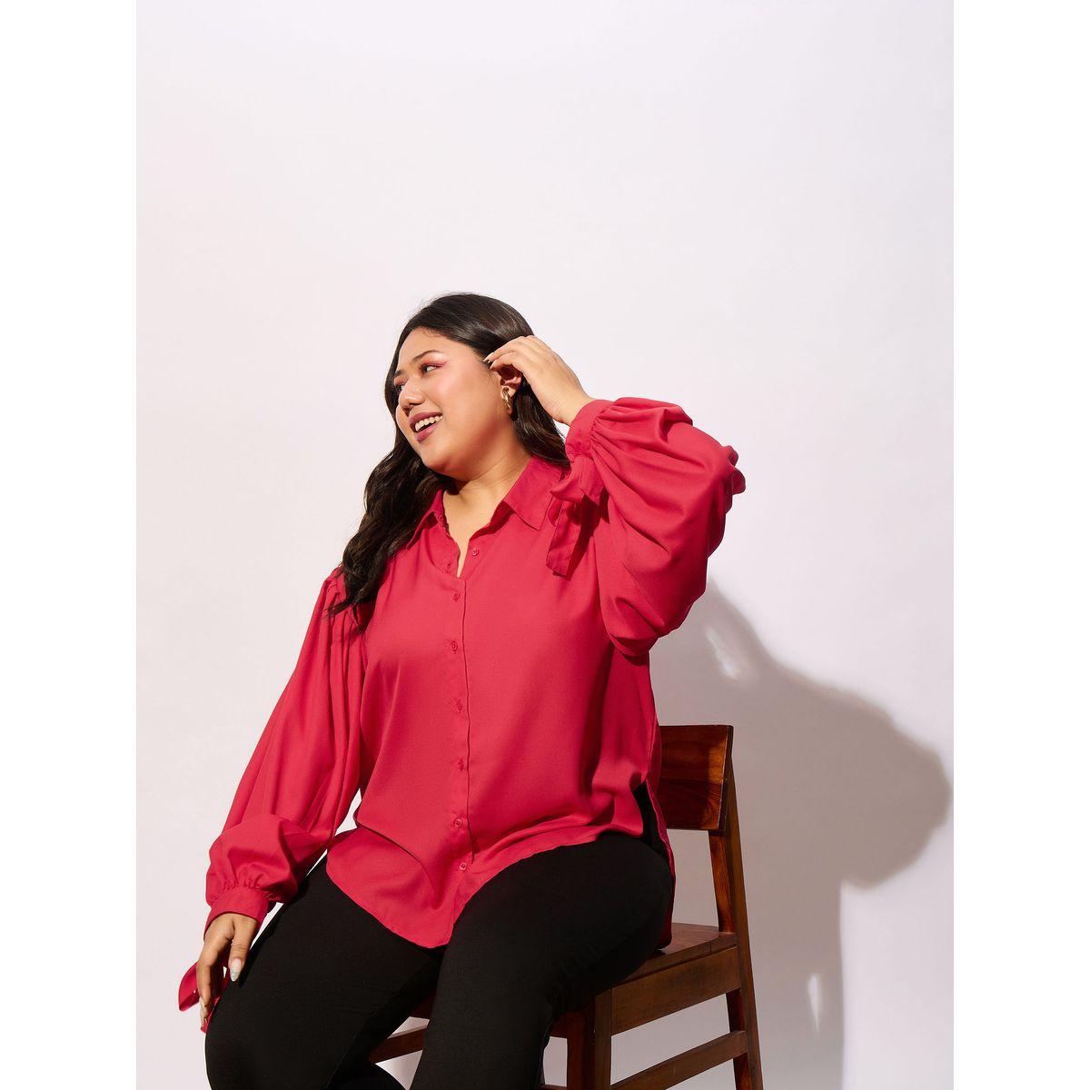 Sassafras X Styli  Plus Solid Knot Cuff Detail Regular Shirt-women-clothing-shirtsandblouses-shirts-image-6