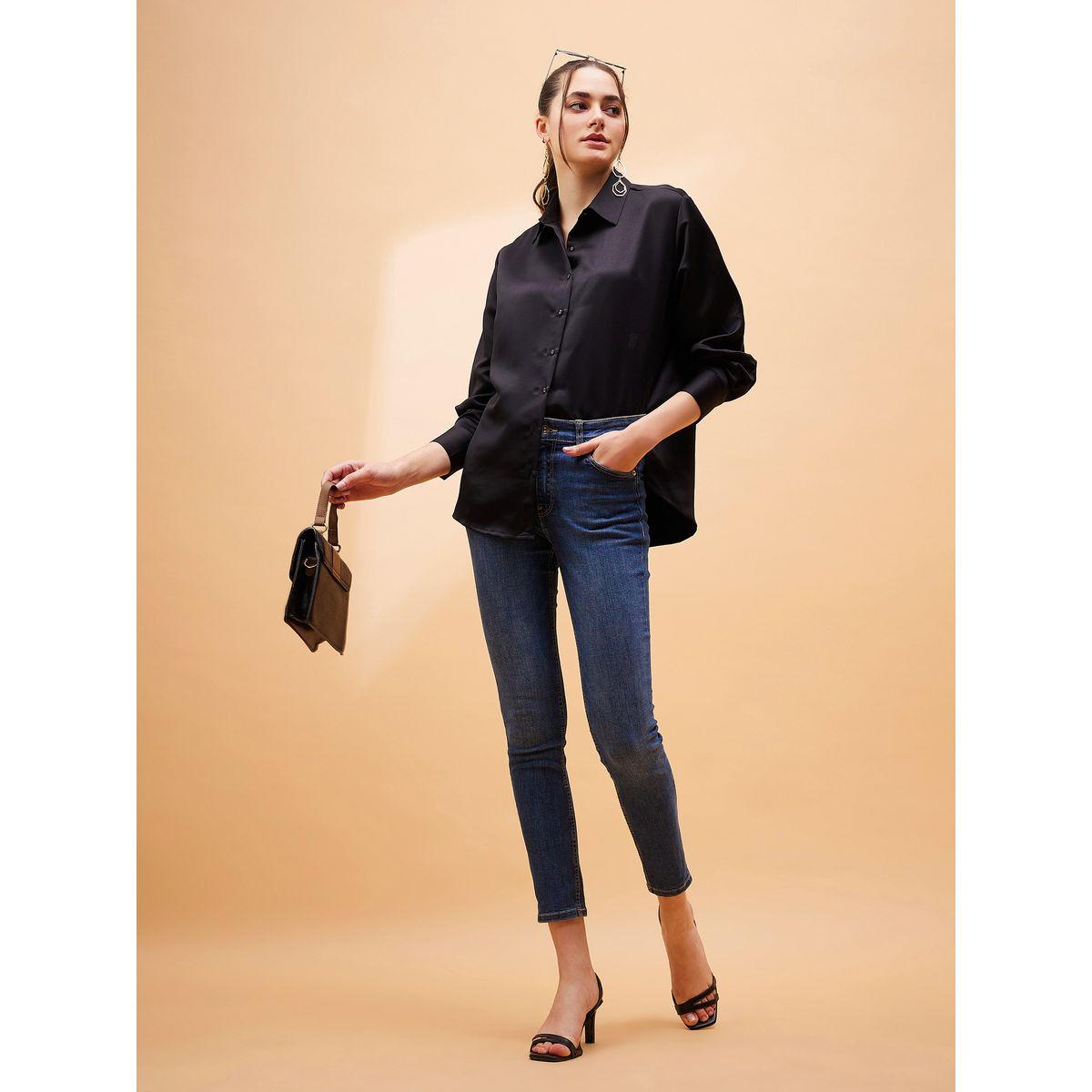 Sassafras X Styli  Solid Satin Shirt with Long Sleeves-women-clothing-shirtsandblouses-shirts-image-2