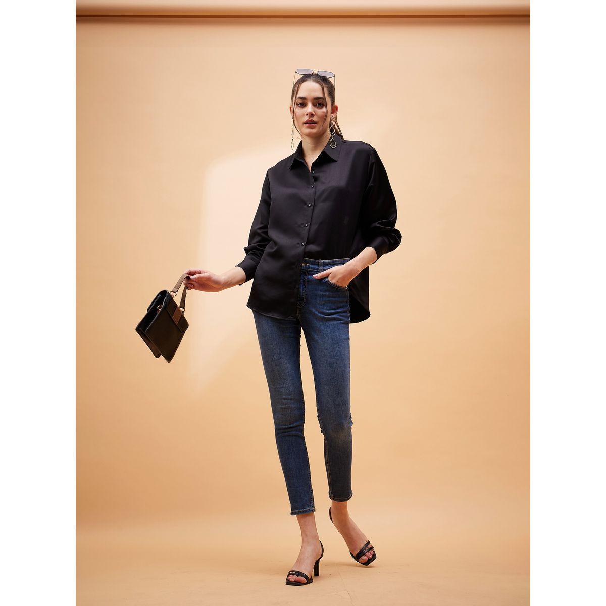 Sassafras X Styli  Solid Satin Shirt with Long Sleeves-women-clothing-shirtsandblouses-shirts-image-6