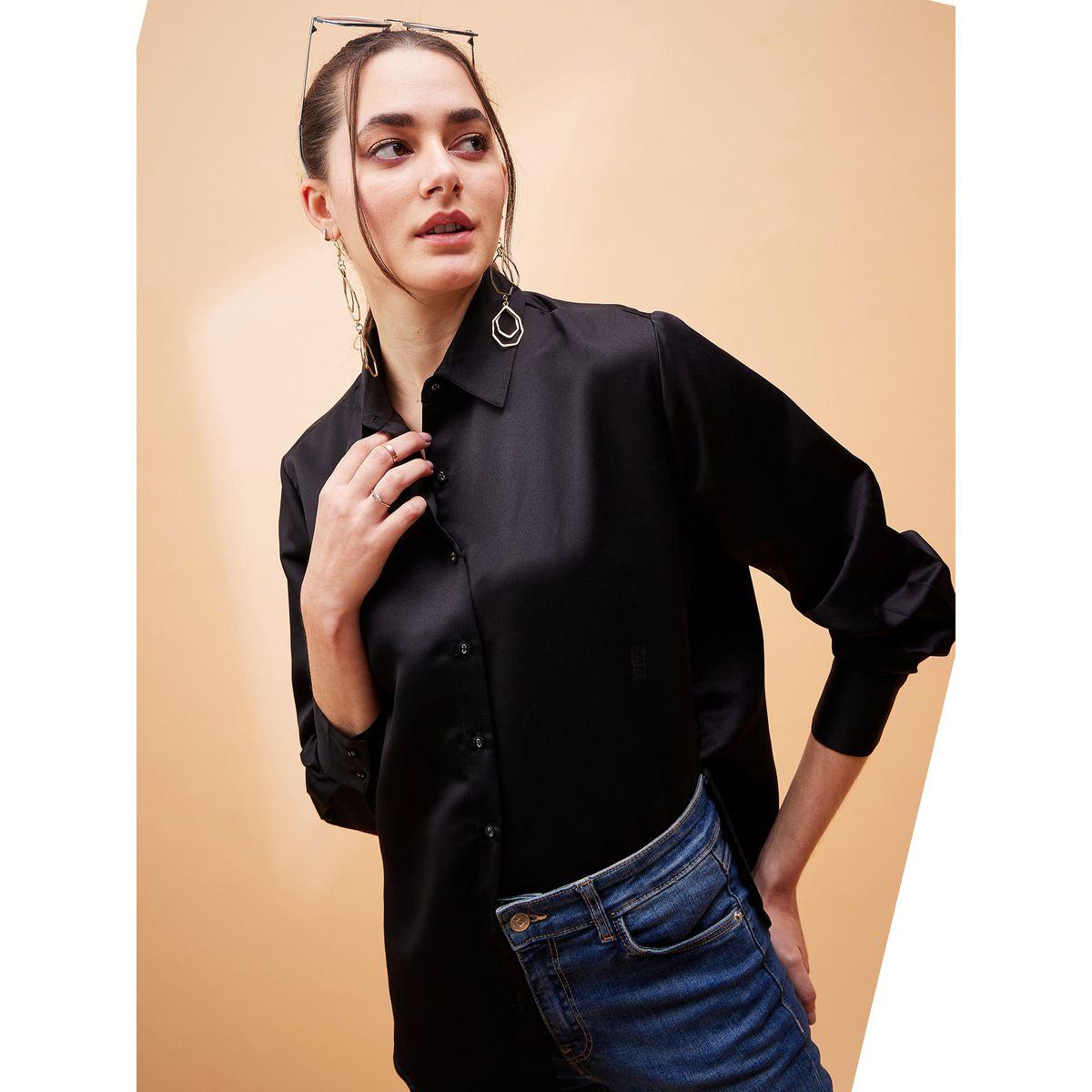 Sassafras X Styli  Solid Satin Shirt with Long Sleeves-women-clothing-shirtsandblouses-shirts-image-7