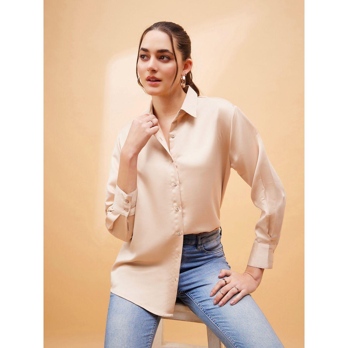 Sassafras X Styli  Solid Satin Shirt with Long Sleeves-women-clothing-shirtsandblouses-shirts-image-2