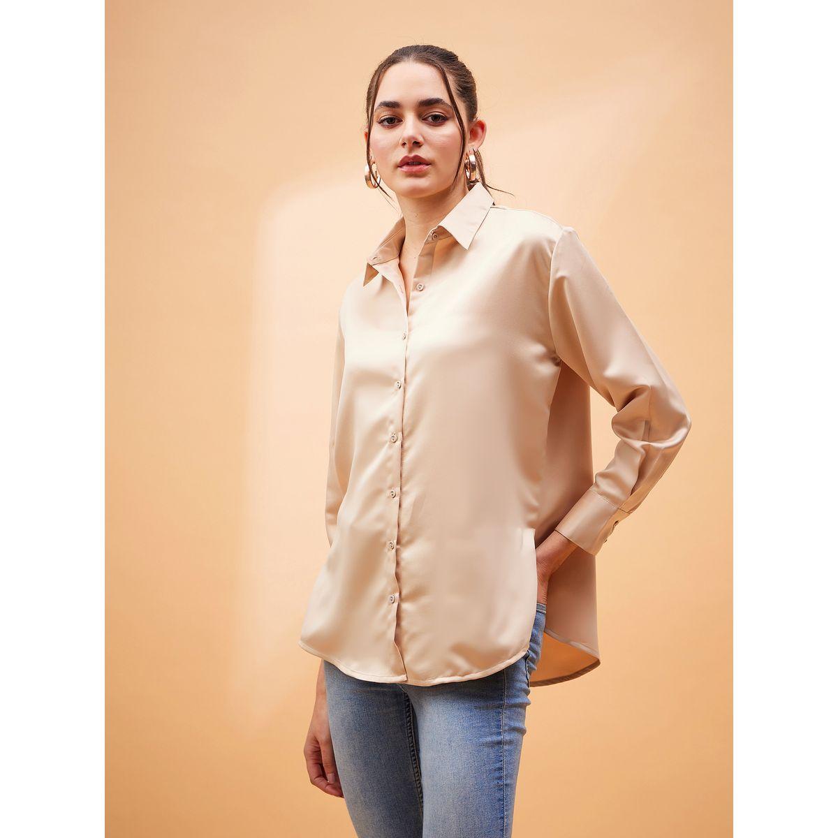 Sassafras X Styli  Solid Satin Shirt with Long Sleeves-women-clothing-shirtsandblouses-shirts-image-3