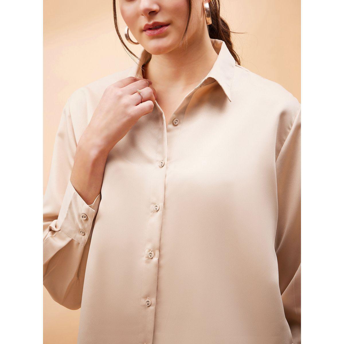 Sassafras X Styli  Solid Satin Shirt with Long Sleeves-women-clothing-shirtsandblouses-shirts-image-4