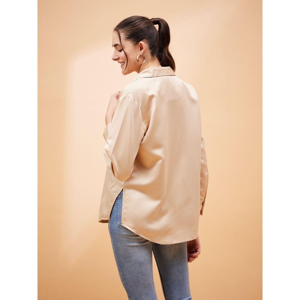 Sassafras X Styli  Solid Satin Shirt with Long Sleeves-women-clothing-shirtsandblouses-shirts-image-5