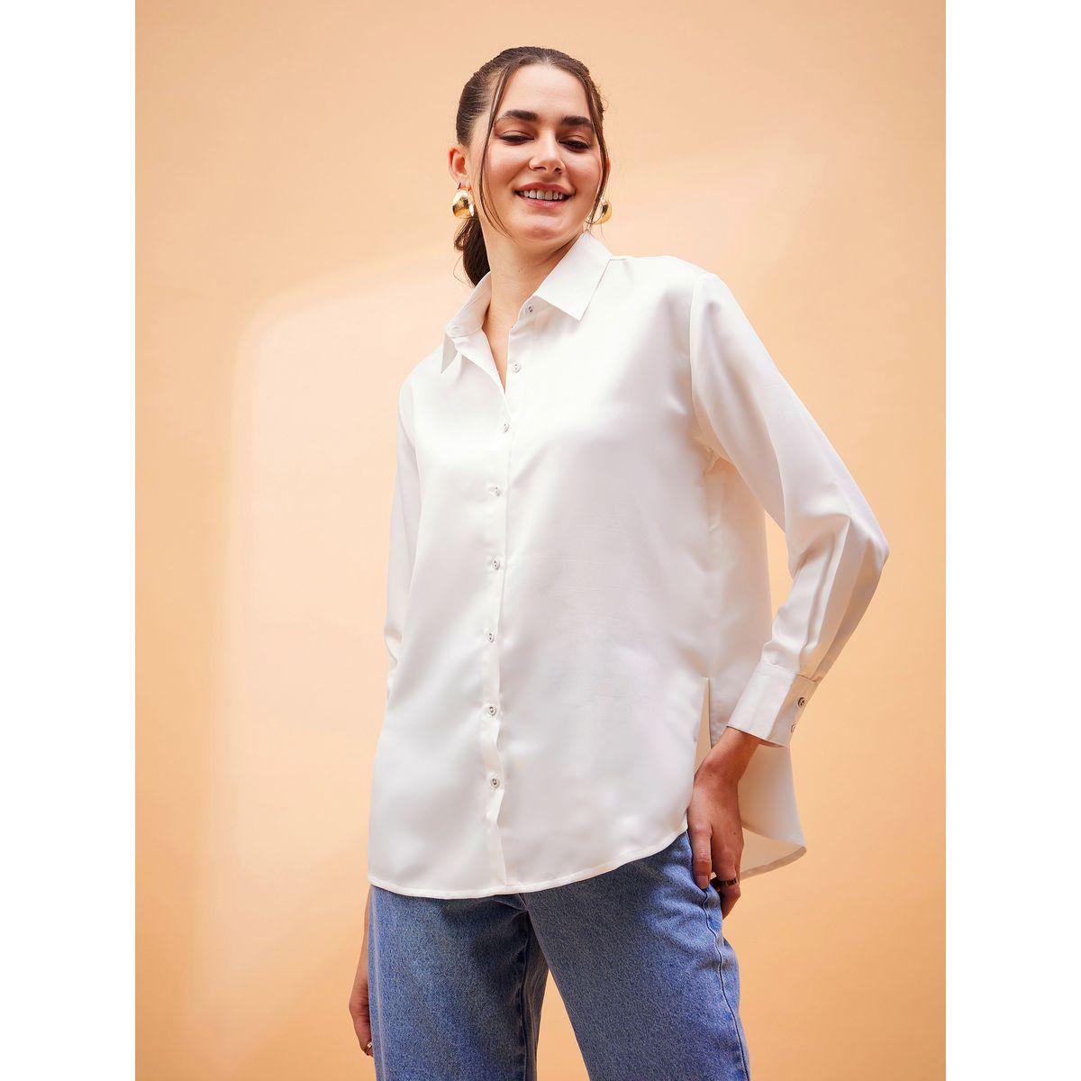 Sassafras X Styli  Solid Satin Shirt with Long Sleeves-women-clothing-shirtsandblouses-shirts-image-1
