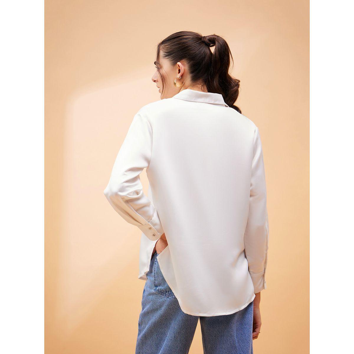 Sassafras X Styli  Solid Satin Shirt with Long Sleeves-women-clothing-shirtsandblouses-shirts-image-5
