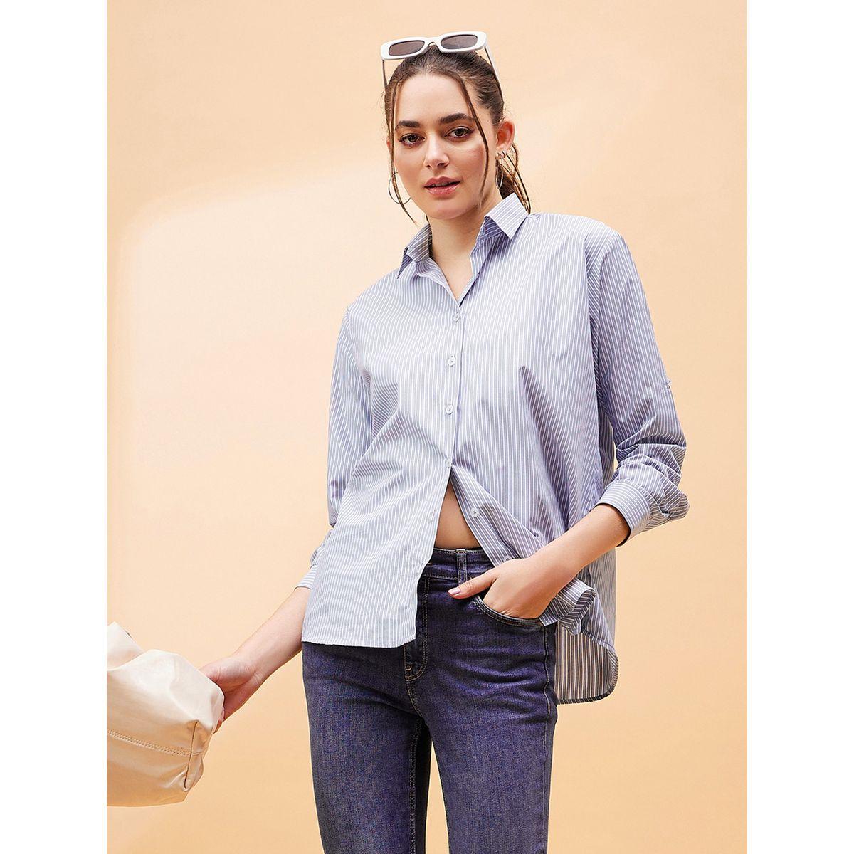 Sassafras X Styli  Oversized Striped Shirt with Long Sleeves-women-clothing-shirtsandblouses-shirts-image-1
