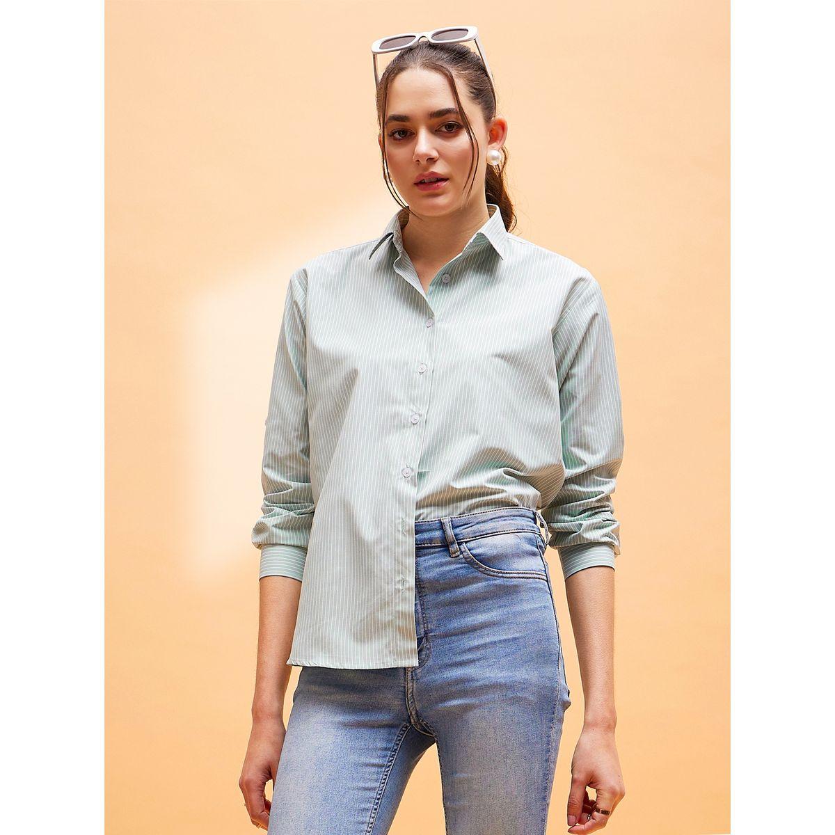 Sassafras X Styli  Oversized Solid Shirt with Long Sleeves-women-clothing-shirtsandblouses-shirts-image-1