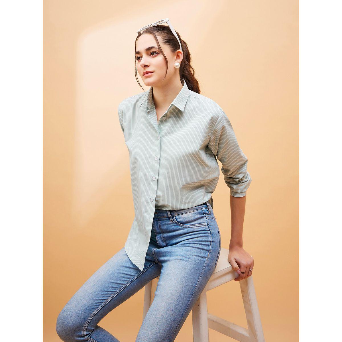 Sassafras X Styli  Oversized Solid Shirt with Long Sleeves-women-clothing-shirtsandblouses-shirts-image-2