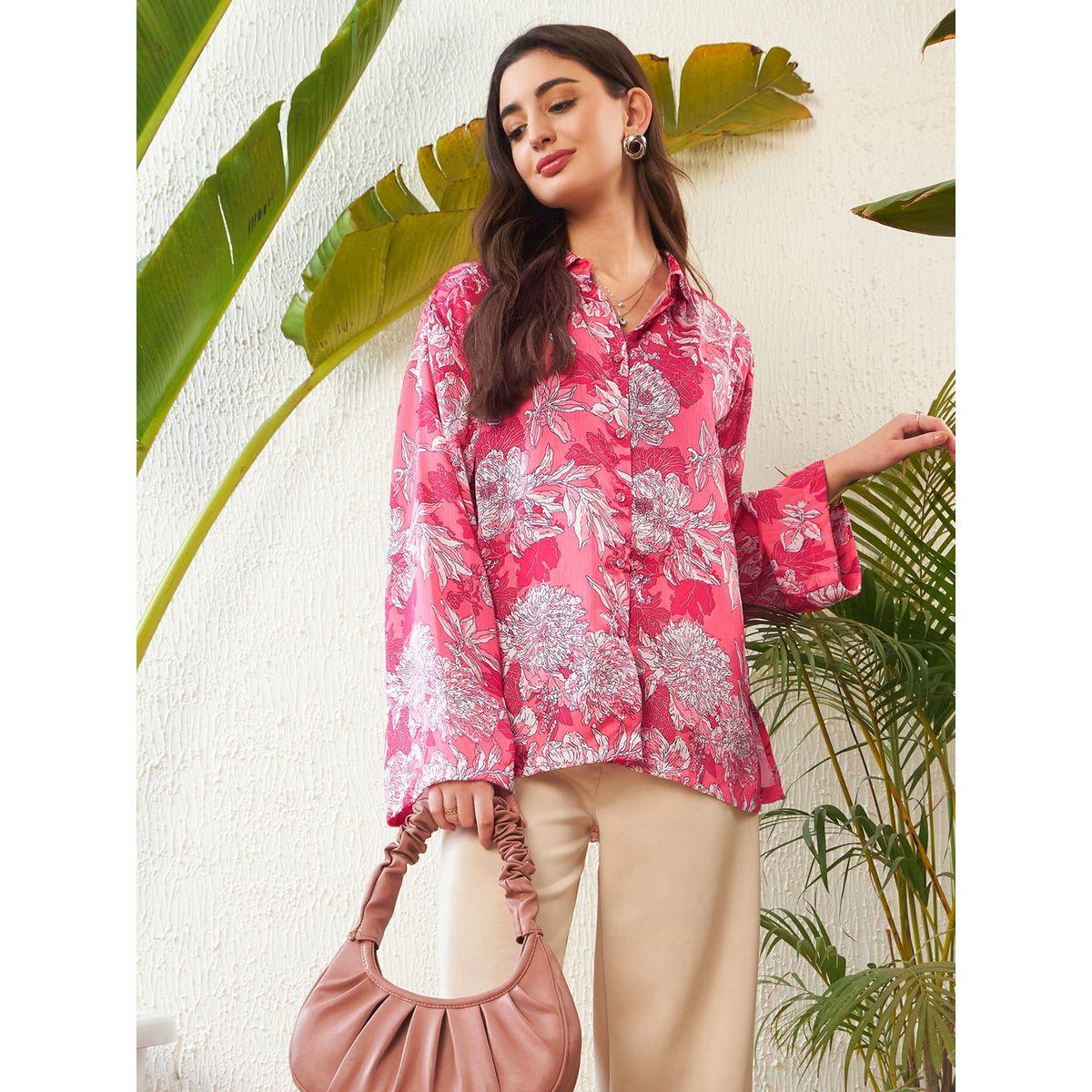 Sassafras X Styli  Oversized Floral Print Shirt with Drop Shoulder Sleeves-women-clothing-shirtsandblouses-shirts-image-1