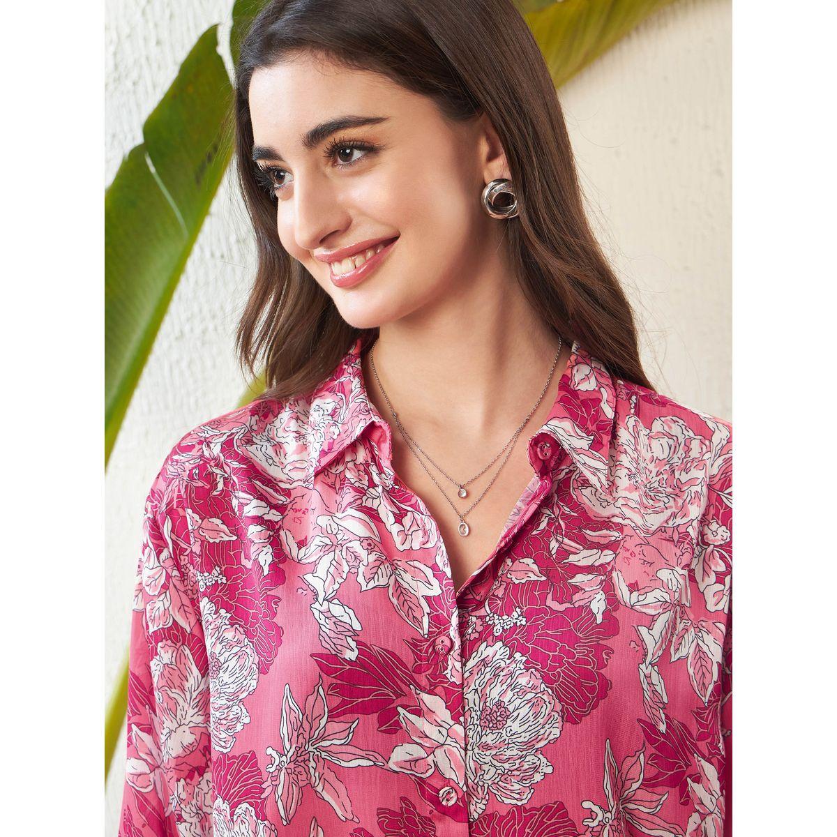 Sassafras X Styli  Oversized Floral Print Shirt with Drop Shoulder Sleeves-women-clothing-shirtsandblouses-shirts-image-4