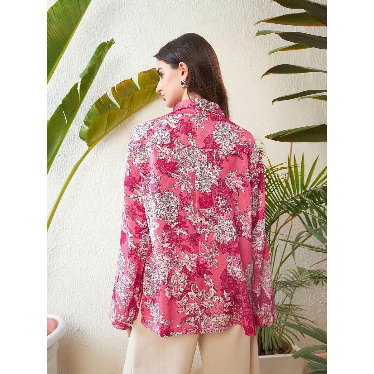 بلوزة واسعة بطبعة زهور مع اكتاف منخفضة ساسافراس × ستايلي-women-clothing-shirtsandblouses-shirts-image-5