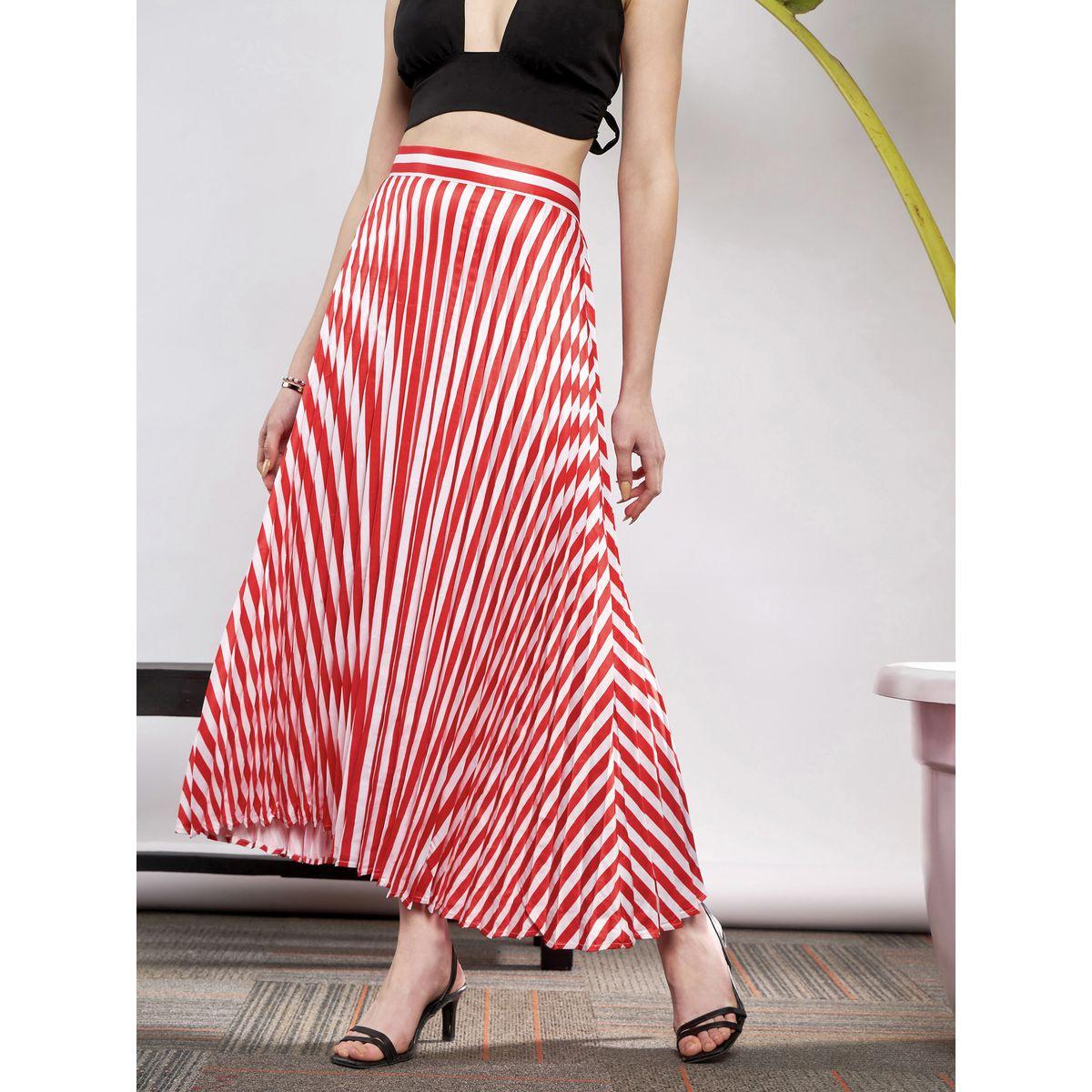 Sassafras X Styli  Striped Pleated A-Line Satin Skirt-women-clothing-bottoms-skirts-image-1