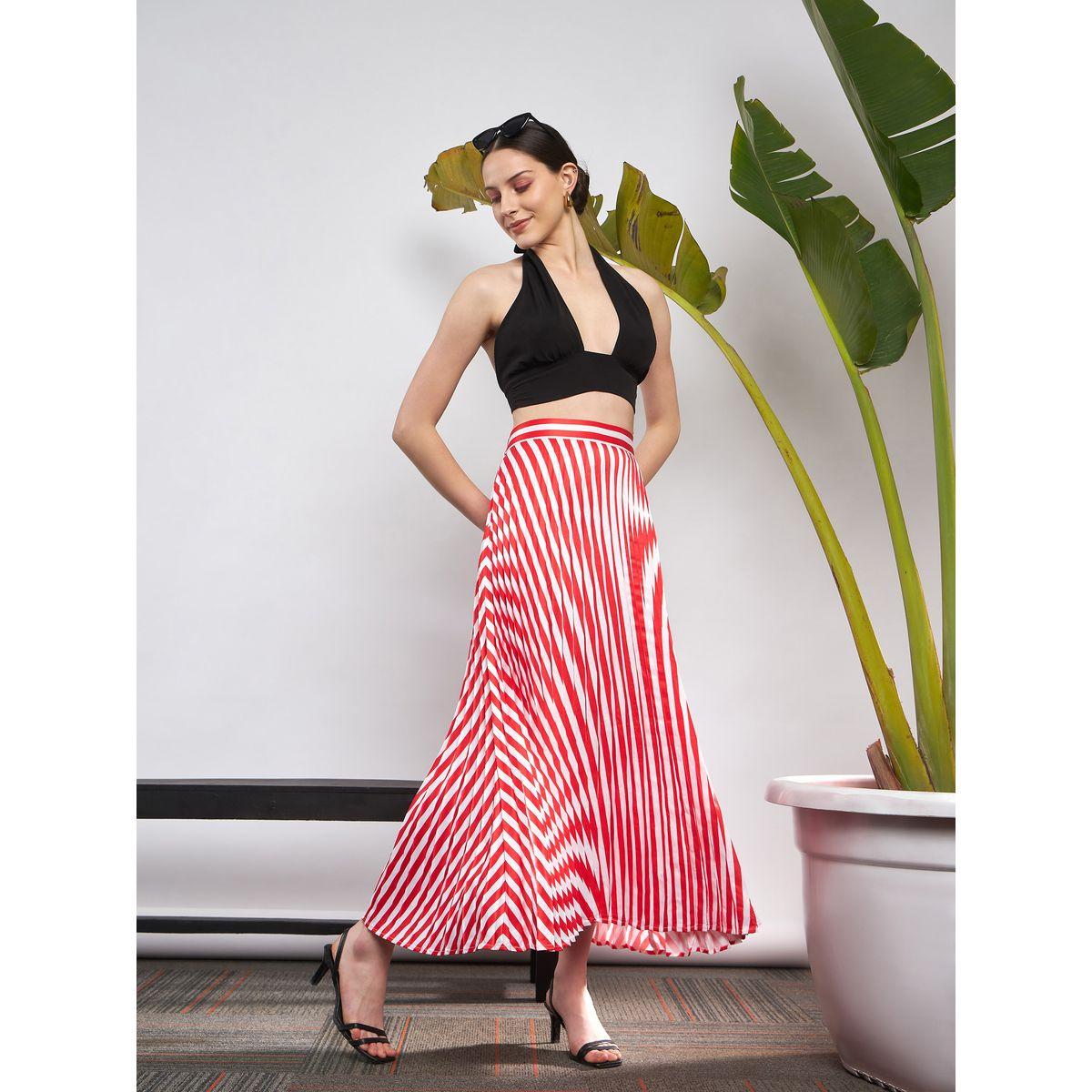 Sassafras X Styli  Striped Pleated A-Line Satin Skirt-women-clothing-bottoms-skirts-image-2