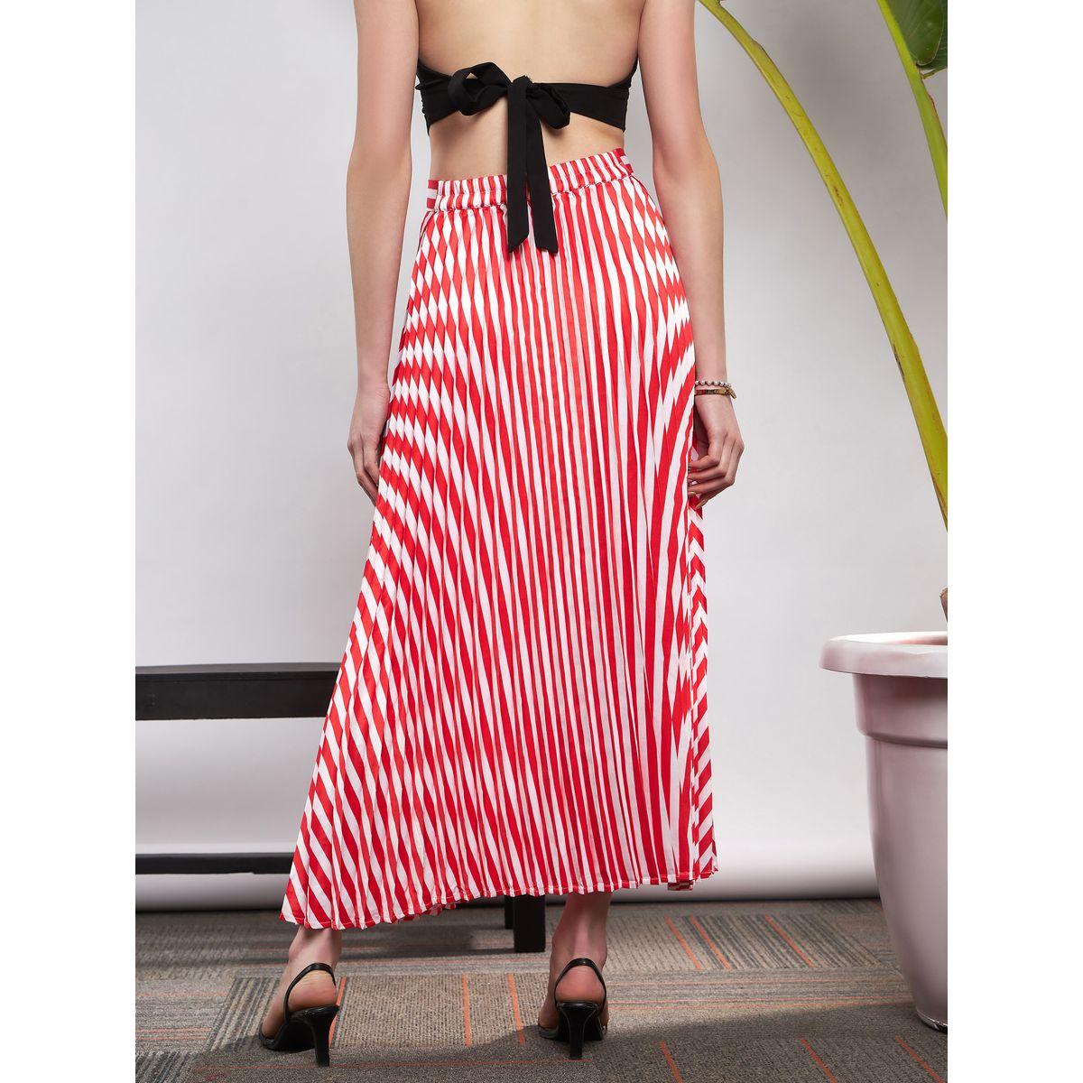 تنورة ساتان مخططة مع كسرات ساسافراس × ستايلي-women-clothing-bottoms-skirts-image-5
