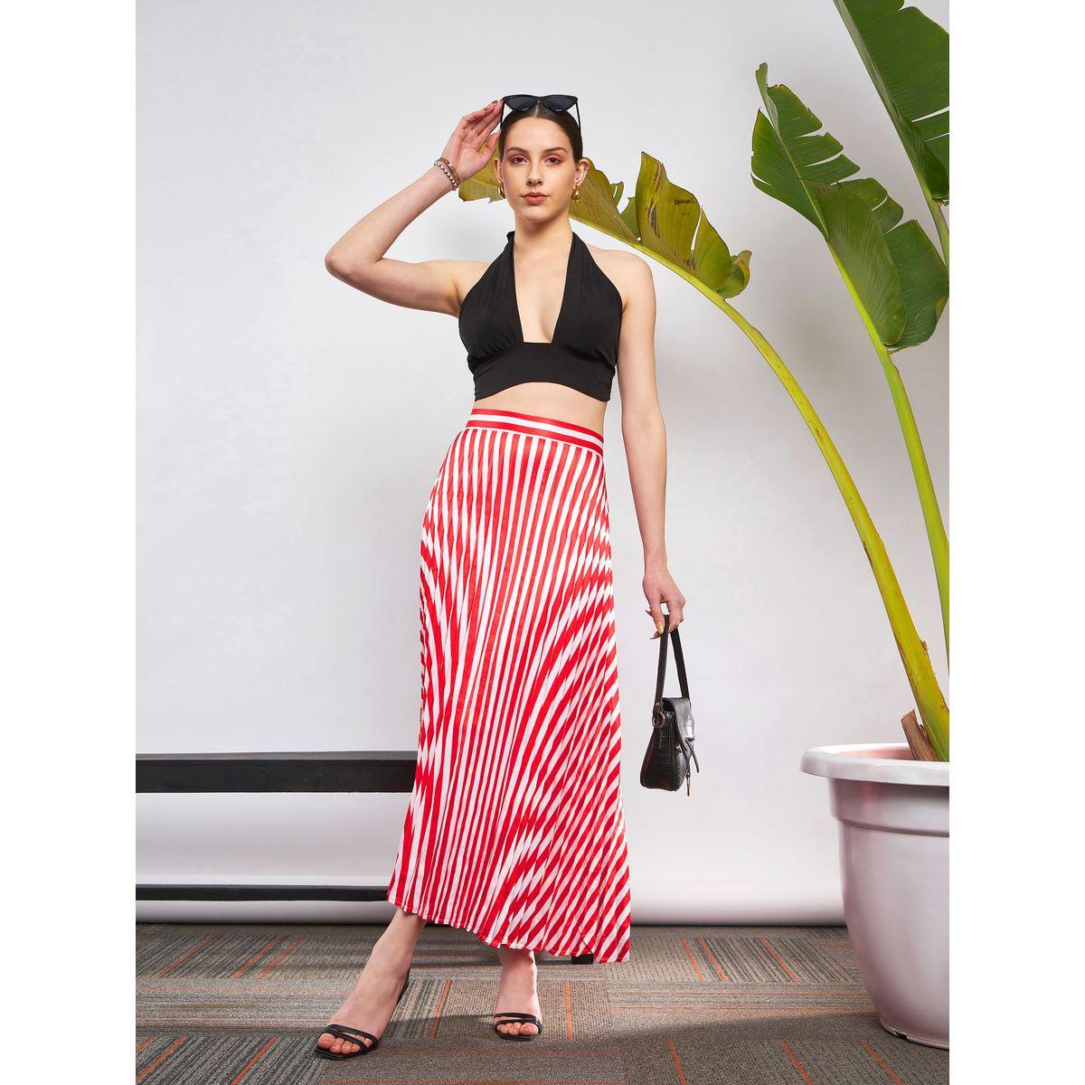 تنورة ساتان مخططة مع كسرات ساسافراس × ستايلي-women-clothing-bottoms-skirts-image-6