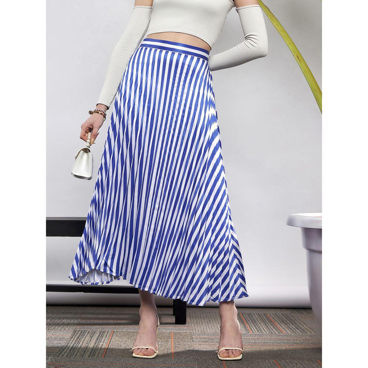 تنورة ساتان مخططة مع كسرات ساسافراس × ستايلي-women-clothing-bottoms-skirts-image-1