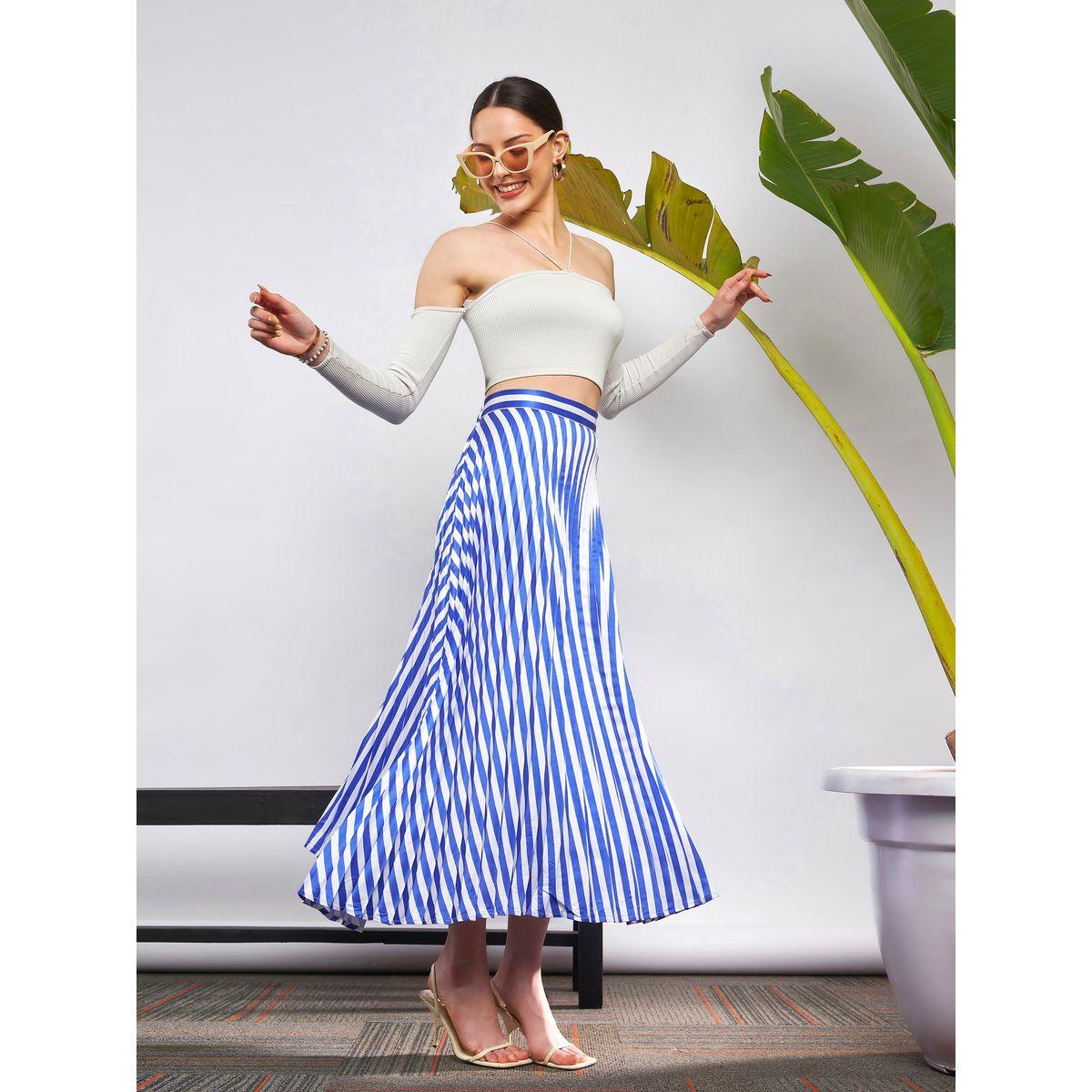 تنورة ساتان مخططة مع كسرات ساسافراس × ستايلي-women-clothing-bottoms-skirts-image-2