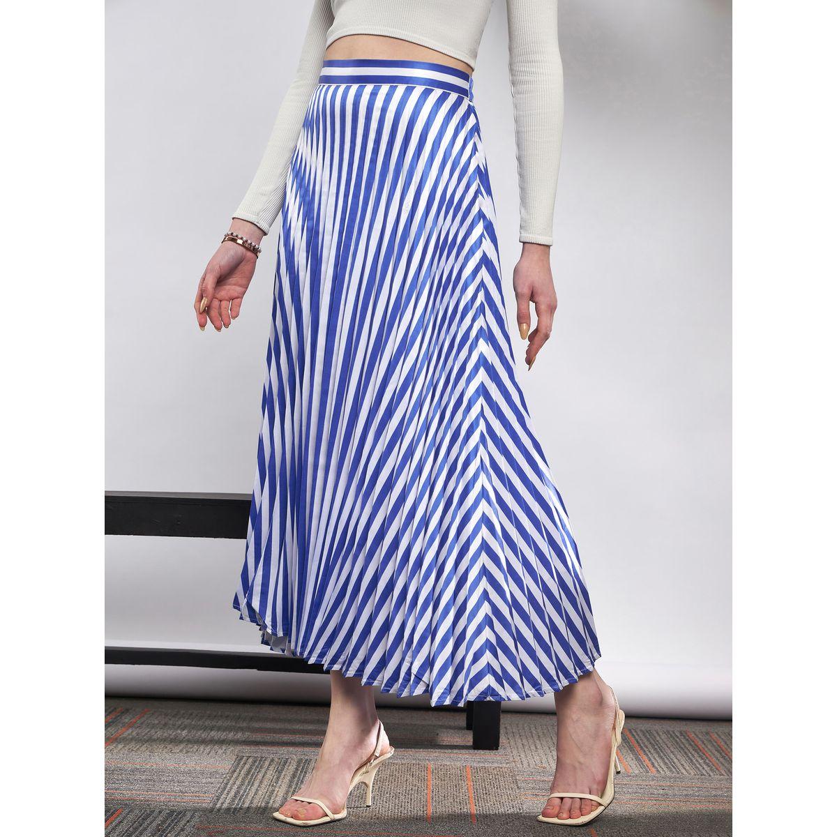 تنورة ساتان مخططة مع كسرات ساسافراس × ستايلي-women-clothing-bottoms-skirts-image-3