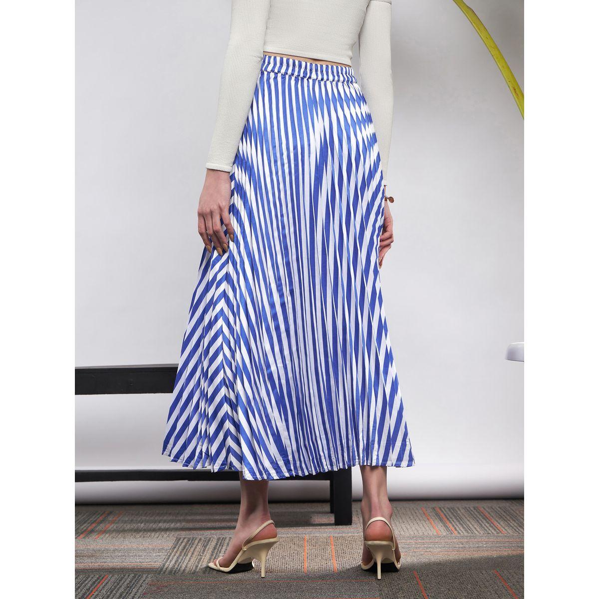 تنورة ساتان مخططة مع كسرات ساسافراس × ستايلي-women-clothing-bottoms-skirts-image-5