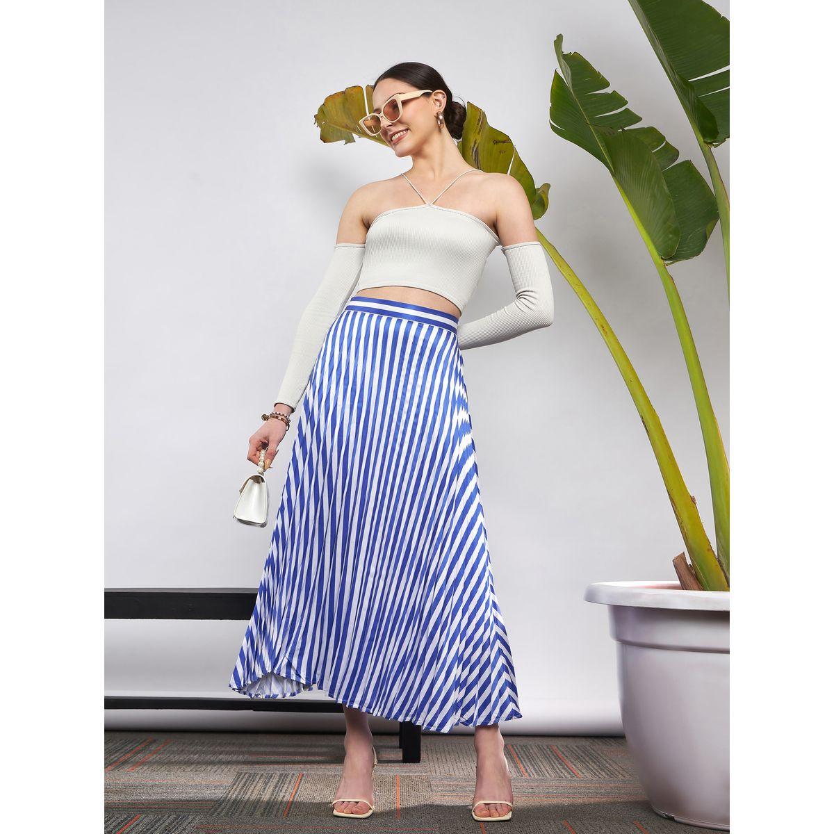 تنورة ساتان مخططة مع كسرات ساسافراس × ستايلي-women-clothing-bottoms-skirts-image-6