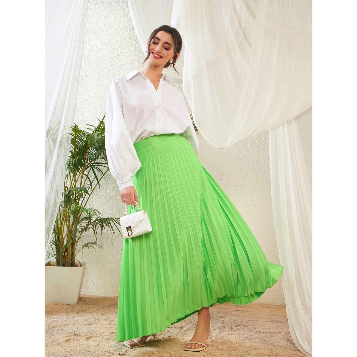 تنورة ساتان طويلة مزينة بكسرات ساسافراس × ستايلي-women-clothing-bottoms-skirts-image-1